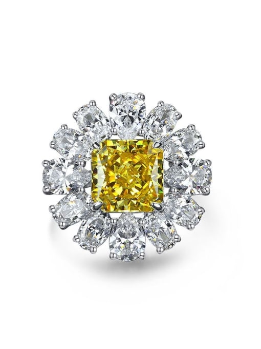 Yellow [R 1569] 925 Sterling Silver High Carbon Diamond Flower Luxury Cocktail Ring